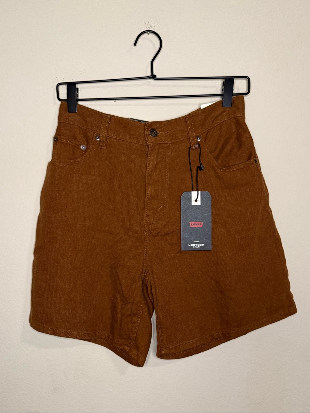 Levi's Brown Lightweight Linen+Denim High Rise Baggy Shorts